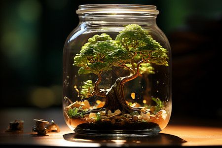 罐子中的货币和树木背景图片