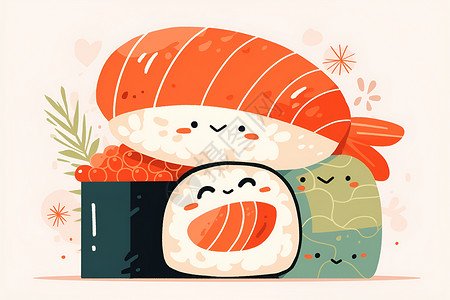 插画中的可爱寿司|风格背景图片
