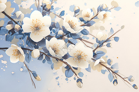 蓝色花枝花瓣背景图片