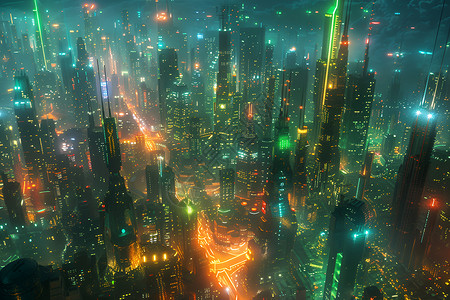 夜幕下的未来城市背景图片