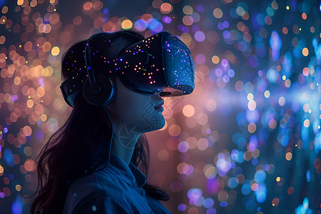 星空下戴着VR眼镜的女人背景图片