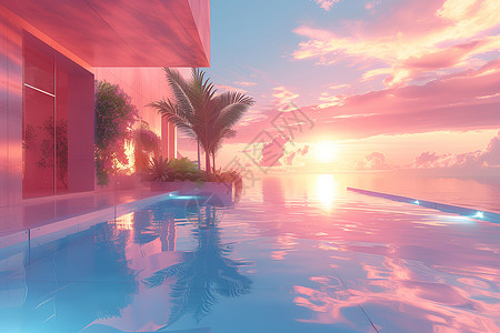 游泳池与棕榈树背景图片