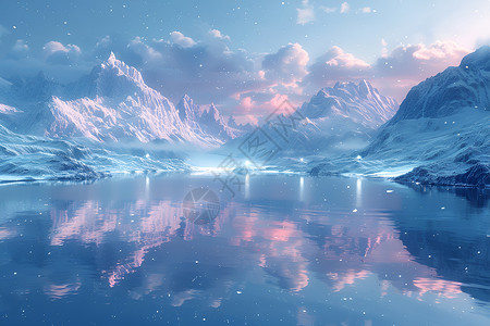 云海星空星空下的雪山湖泊插画