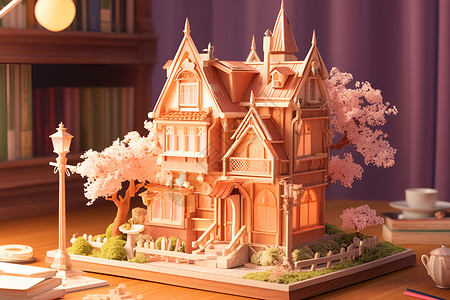 书桌上的房屋模型背景图片