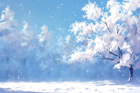 冰雪娱乐冬天积雪的树木插画