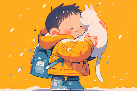 少年与小猫背景图片