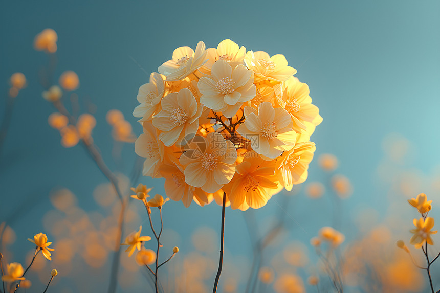 阳光下的黄色绣球花图片