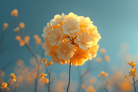 阳光下的黄色绣球花背景图片