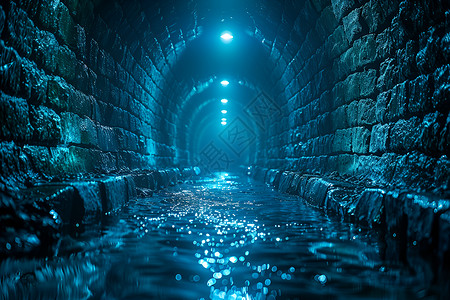 隧道深处的水流背景图片