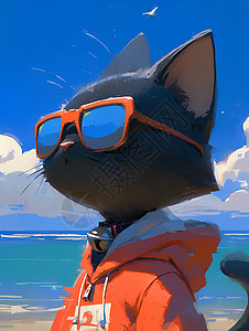 海滩猫咪戴着墨镜背景图片