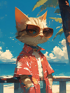 海滩猫咪背景图片