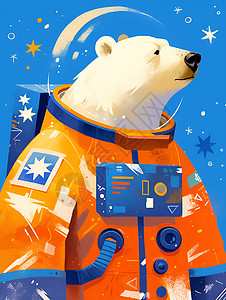极地熊宇航员的头盔插画