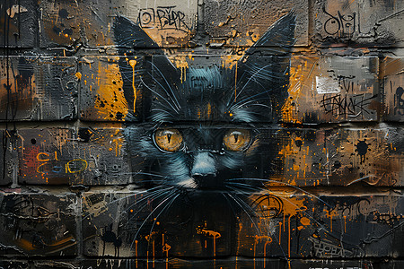 黑猫街头涂鸦背景图片