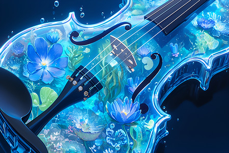 蓝色花纹小提琴背景图片