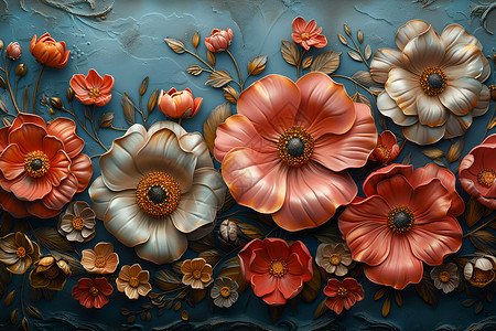 立体装饰花朵五彩缤纷的立体花卉插画