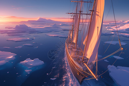 冰洋里的帆船背景图片