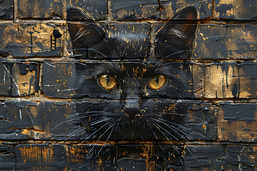 黑色猫咪涂鸦画图片