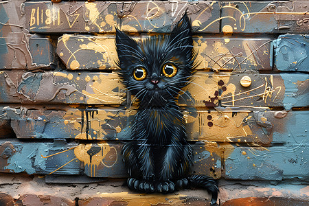 黑猫涂鸦墙背景图片