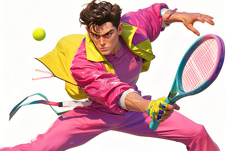 粉衣男子打网球高清图片