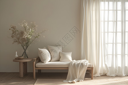 米色单个沙发木质客厅场景背景