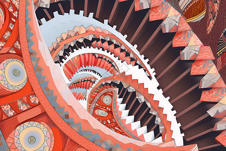 无限螺旋的奇幻楼梯高清图片