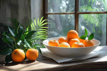 绿植与橙子背景图片