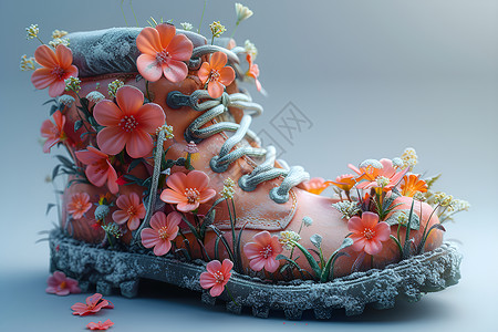 鞋子宣传单花朵与靴子插画
