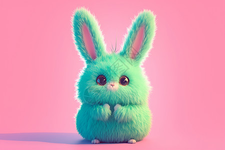 小兔子玩具绿色棉花小兔子插画