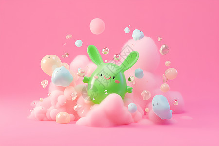 玩偶兔子绿色小兔子插画