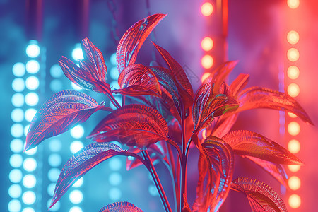 光影红叶花和玻璃棕榈树背景图片