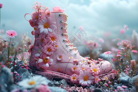 繁花粉靴背景图片