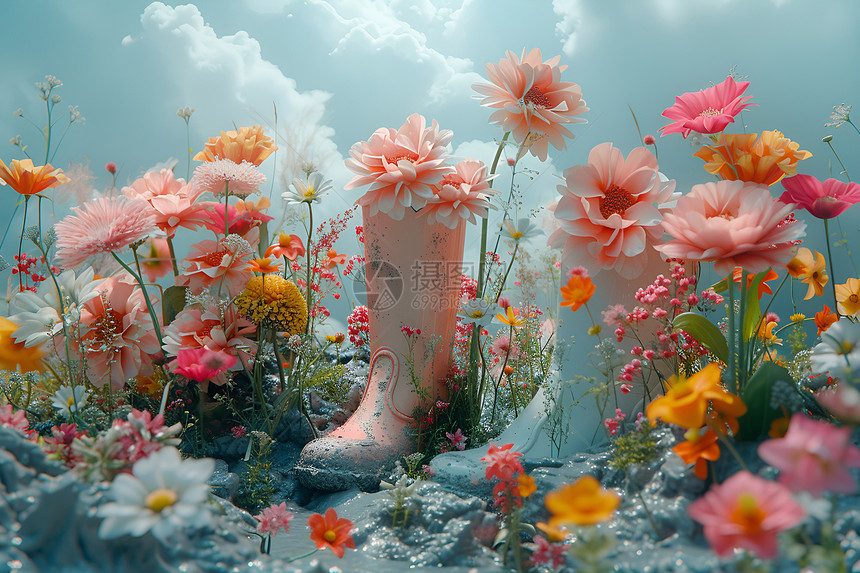 花与泥靴图片
