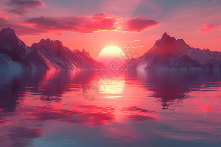 湖光山色日出余晖高清图片