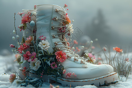靴子上的花朵背景图片