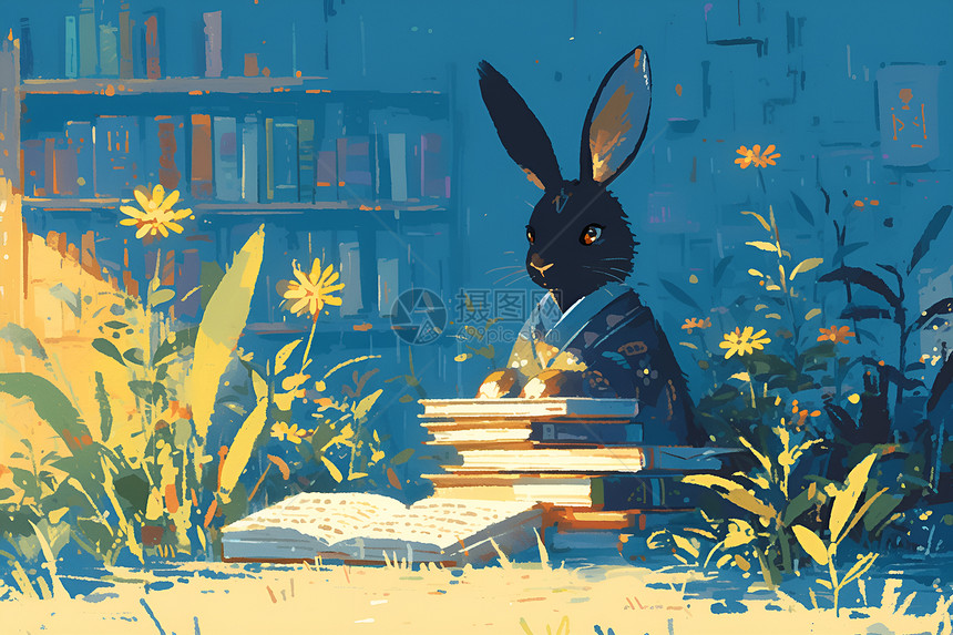 图书馆中的兔子图片