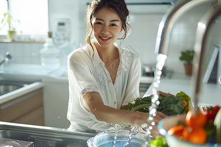 厨居厨房里的女主人背景