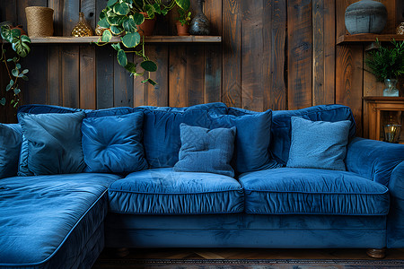 蓝色的沙发背景图片