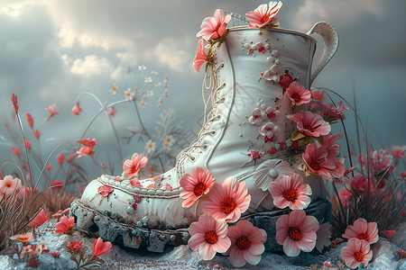 花朵里的雨靴背景图片