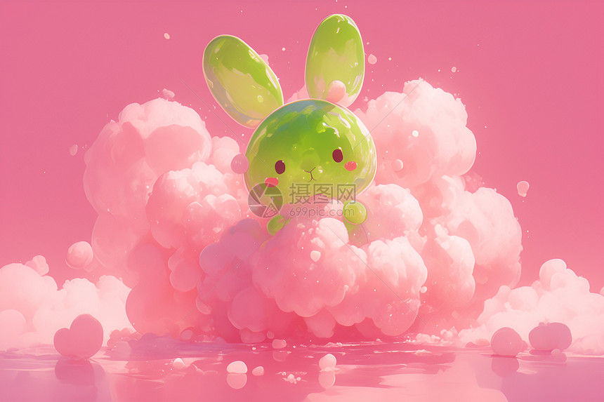 云朵中的粉色兔子图片