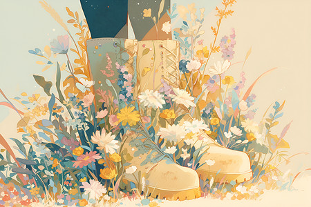 花朵点缀的泥靴背景图片