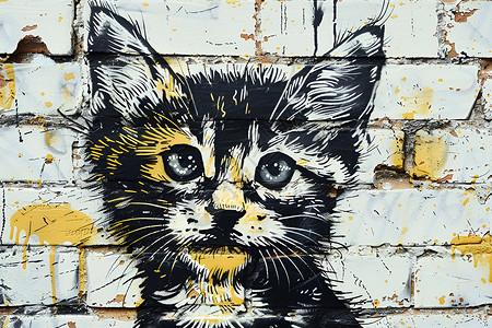 墙壁上的猫咪涂鸦背景图片