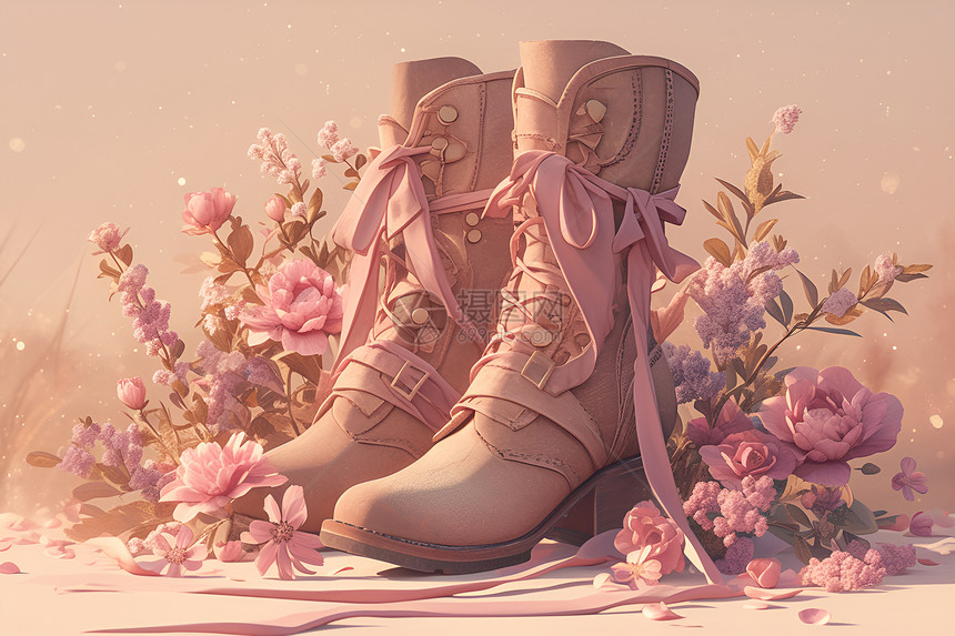 花卉与靴子图片
