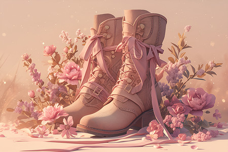 花卉与靴子背景图片