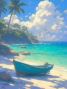 沙滩上的小船背景图片