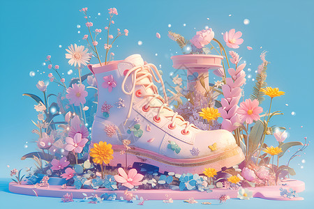 花朵点缀的靴子背景图片