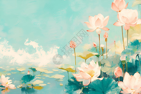 莲花池的印象画背景图片
