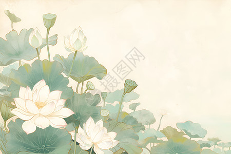 白色莲花和荷叶背景图片