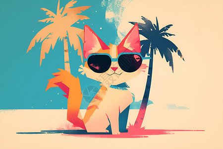 沙滩上戴墨镜的猫咪背景图片