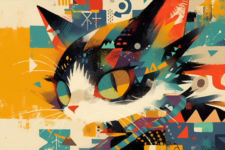 色彩拼接的猫咪画背景图片