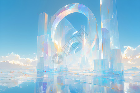 彩虹中的未来城市背景图片